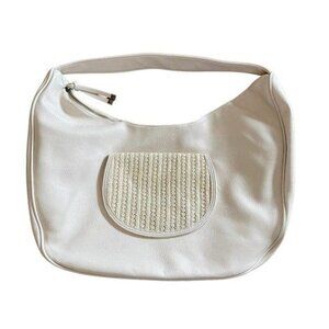 Anthropologie Urban Originals Oversized Hobo Bag Cream Faux Leather Straw Pocket